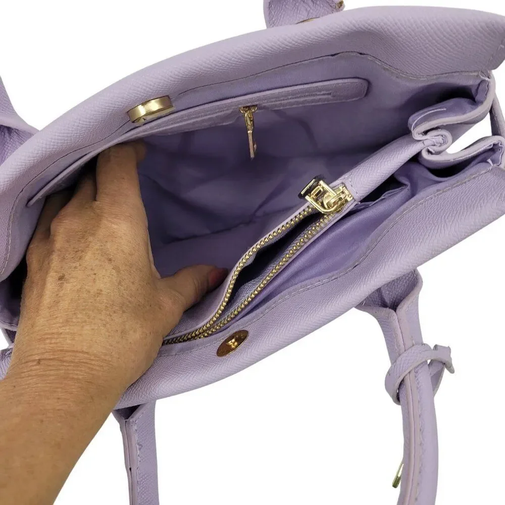 Bebe Womens Vegan Evie Satchel Bag Lilac Pastel Purple Faux‎ Leather Top Handle